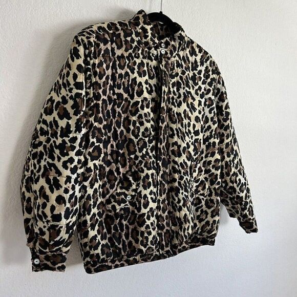 Clio Vintage 90s Womens 100% Silk Leopard Cheetah Print Bomber Puffer Jacket PL - Picture 12 of 12